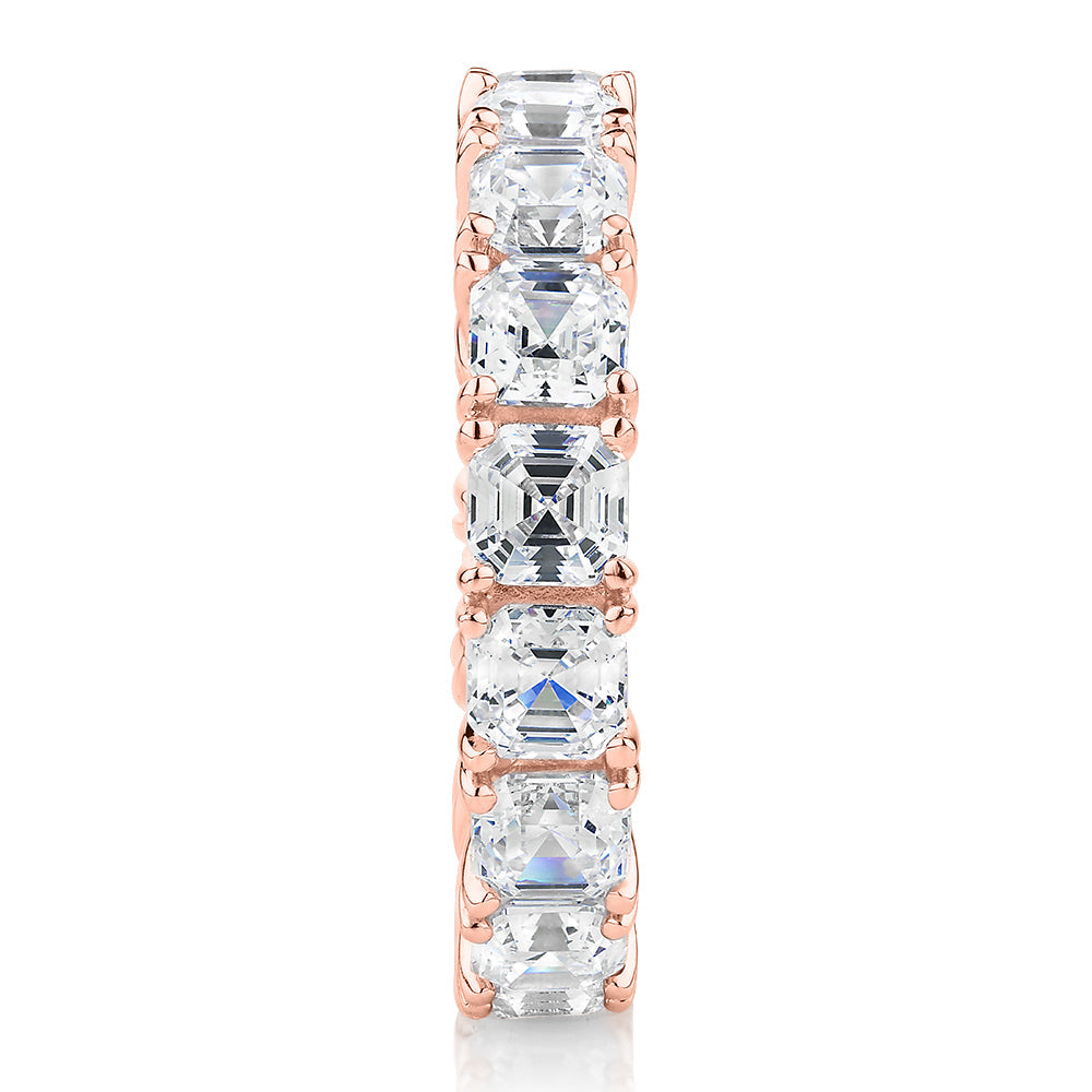 All-rounder eternity band with 5.46 carats* of diamond simulants in 10 carat rose gold