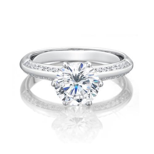 Round Brilliant shouldered engagement ring with 2.24 carats* of diamond simulants in 14 carat white gold