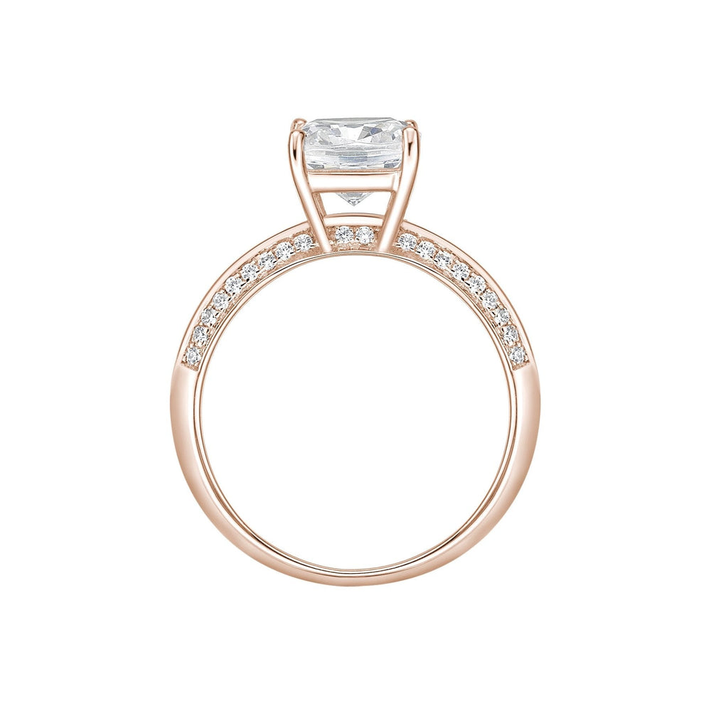 Cushion and Round Brilliant shouldered engagement ring with 1.87 carats* of diamond simulants in 14 carat rose gold