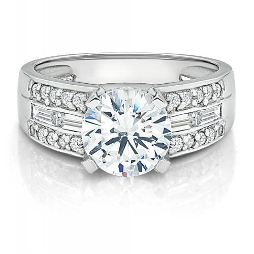 Round Brilliant and Baguette Channel Set Ring in White Gold