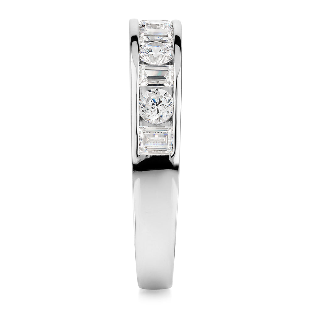 Round Brilliant wedding or eternity band with 0.76 carats* of diamond simulants in 14 carat white gold