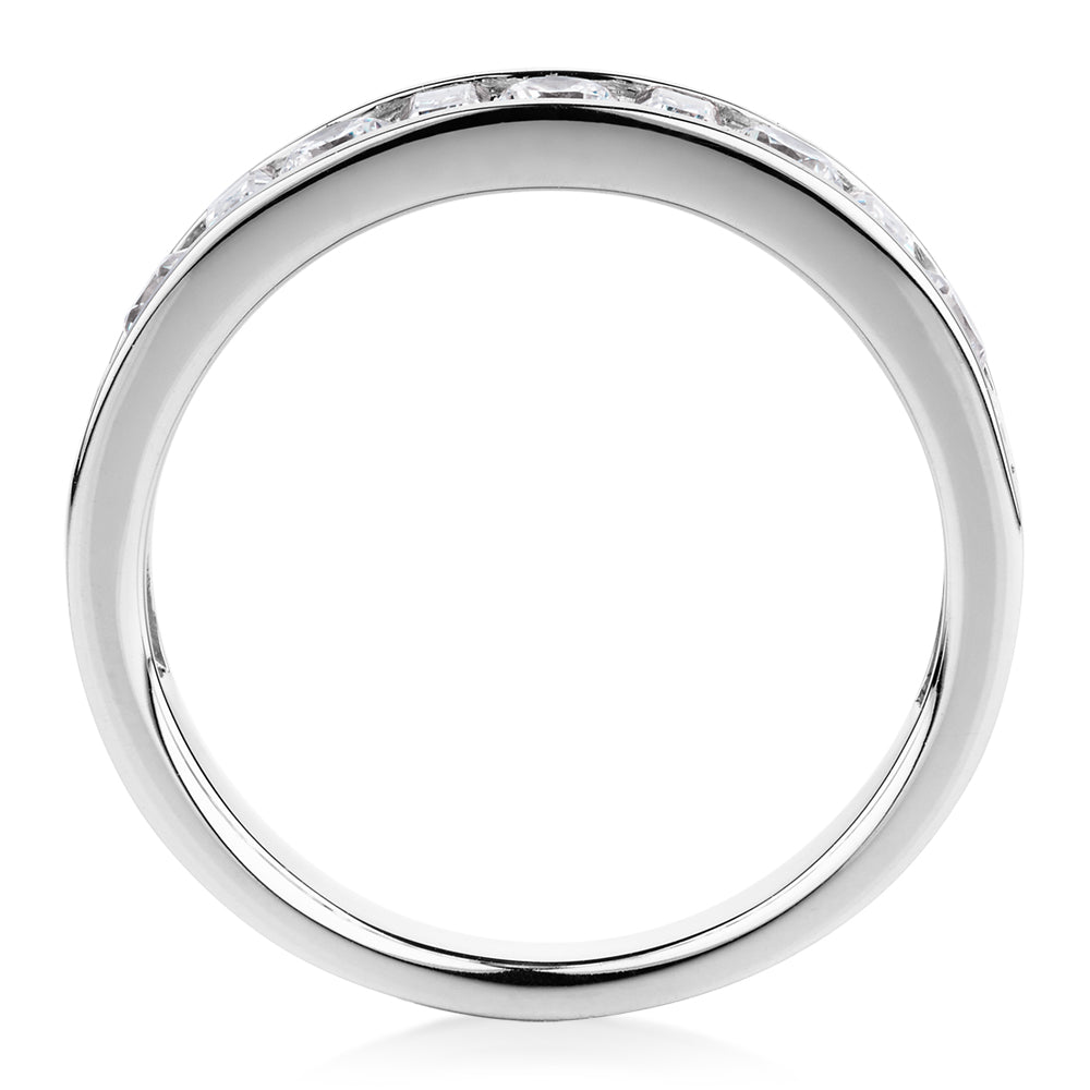 Round Brilliant wedding or eternity band with 0.76 carats* of diamond simulants in 14 carat white gold