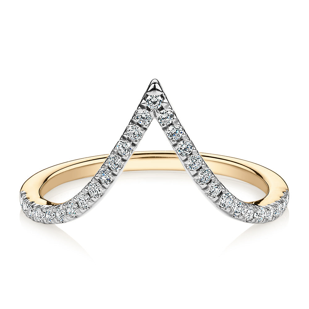 Round Brilliant curved wedding or eternity band in 10 carat yellow gold
