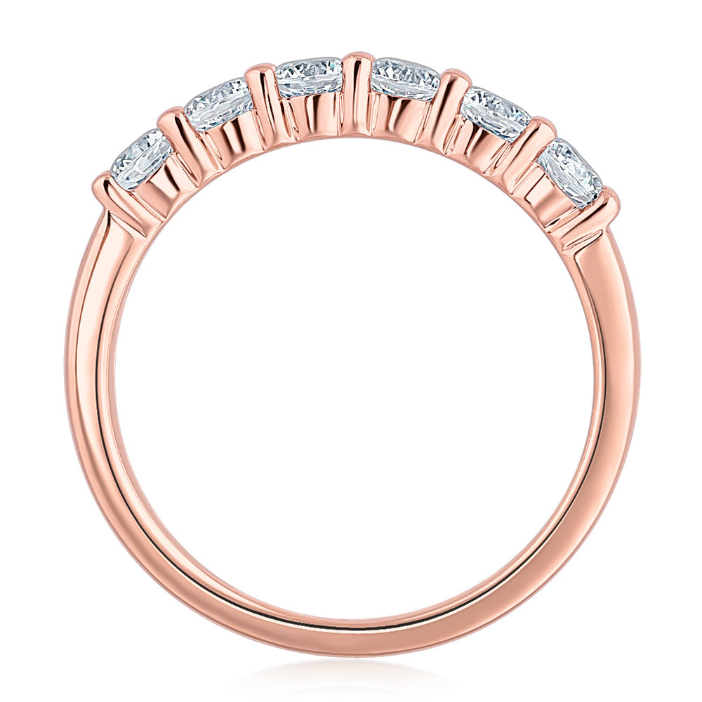 Wedding or eternity band with 0.84 carats* of diamond simulants in 14 carat rose gold