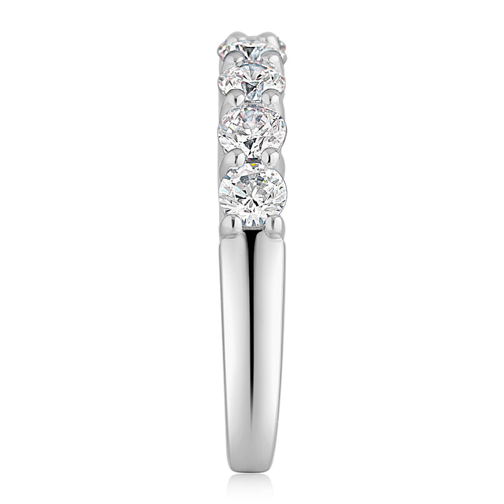 Wedding or eternity band with 0.84 carats* of diamond simulants in 14 carat white gold
