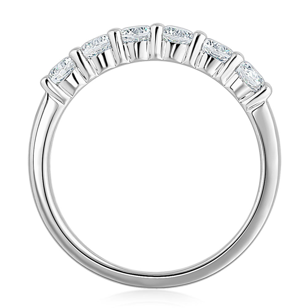 Wedding or eternity band with 0.84 carats* of diamond simulants in 14 carat white gold