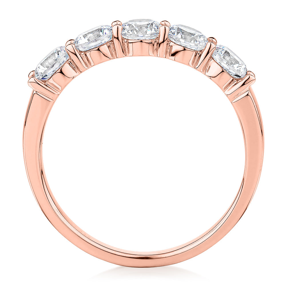 Dress ring with 1 carat* of diamond simulants in 14 carat rose gold