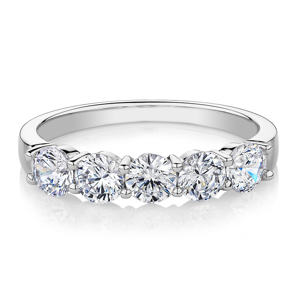 Dress ring with 1 carat* of diamond simulants in 14 carat white gold