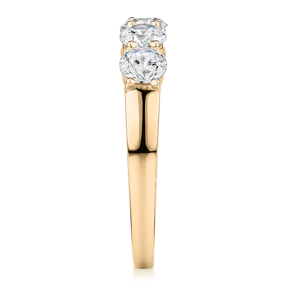 Dress ring with 1 carat* of diamond simulants in 14 carat yellow gold