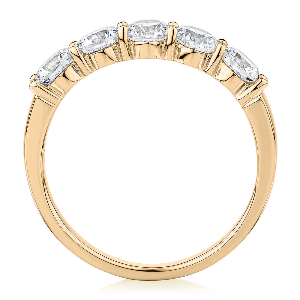 Dress ring with 1 carat* of diamond simulants in 14 carat yellow gold