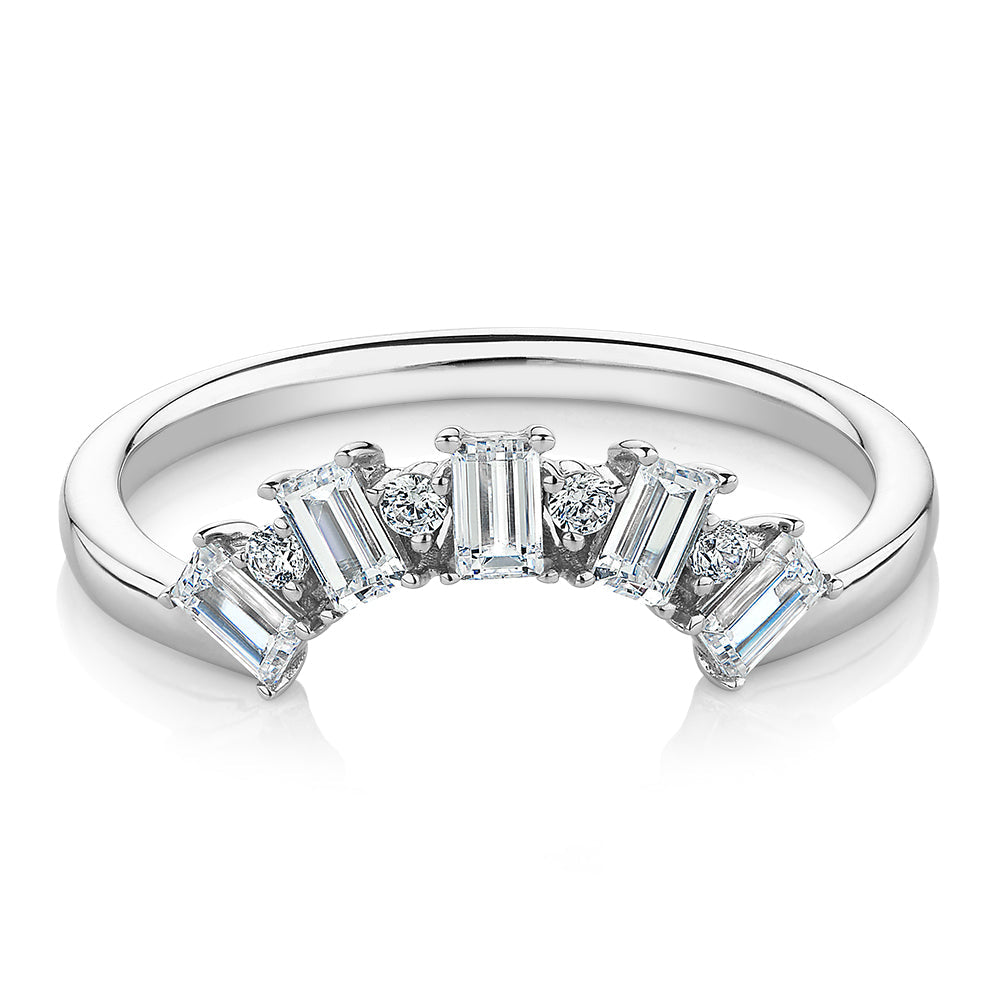 Baguette curved wedding or eternity band with 0.46 carats* of diamond simulants in 10 carat white gold