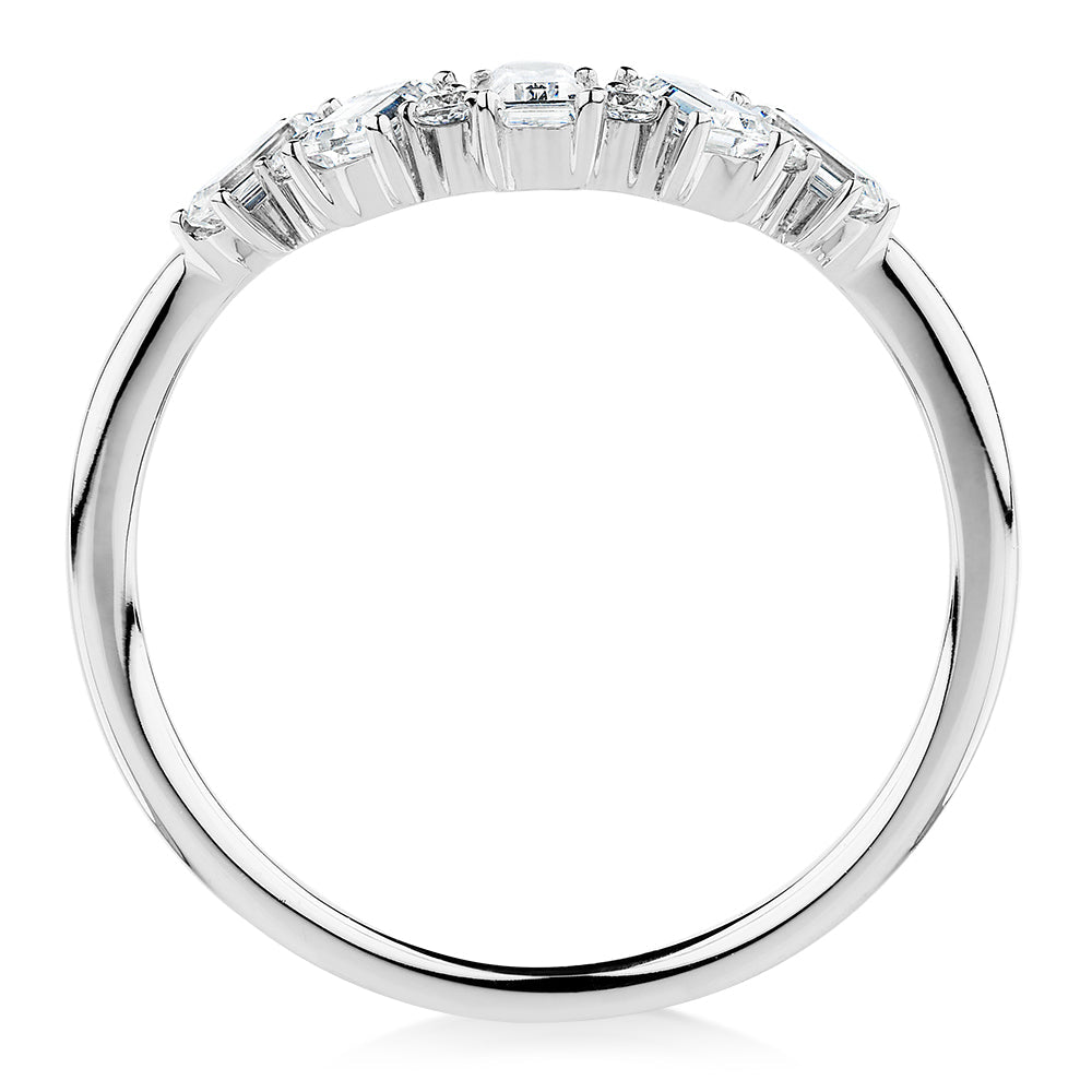 Baguette curved wedding or eternity band with 0.46 carats* of diamond simulants in 10 carat white gold