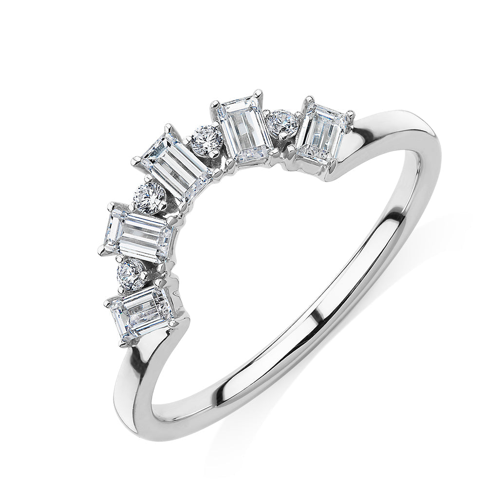 Baguette curved wedding or eternity band with 0.46 carats* of diamond simulants in 10 carat white gold
