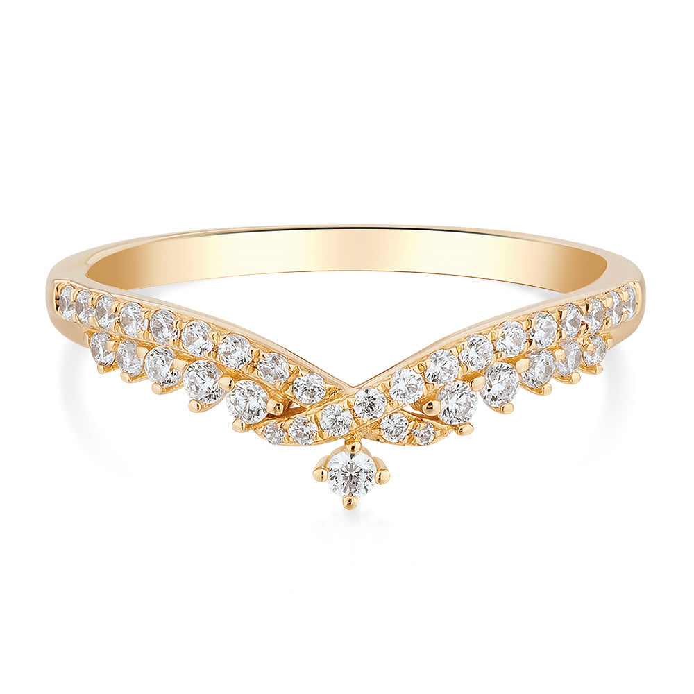 Round Brilliant curved wedding or eternity band with 0.27 carats* of diamond simulants in 10 carat yellow gold