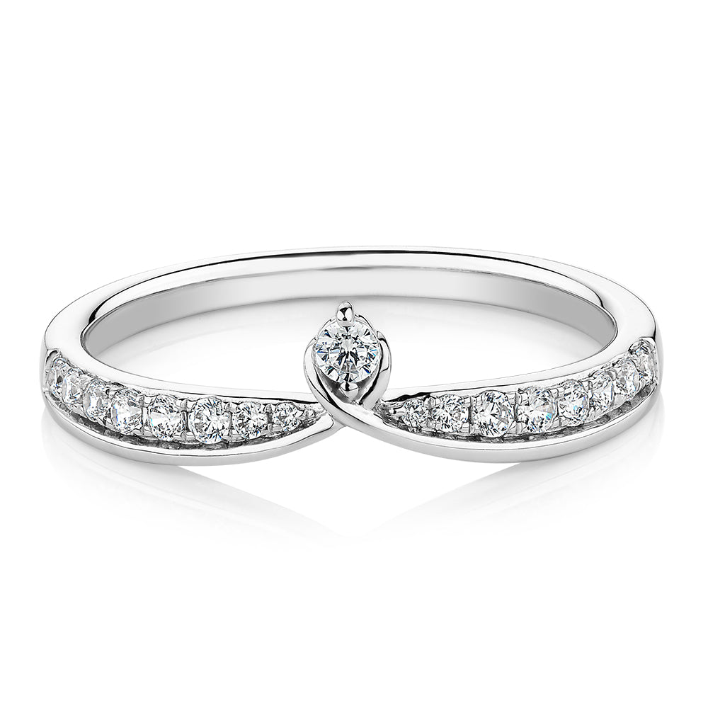 Round Brilliant curved wedding or eternity band with carats* of diamond simulants in 10 carat white