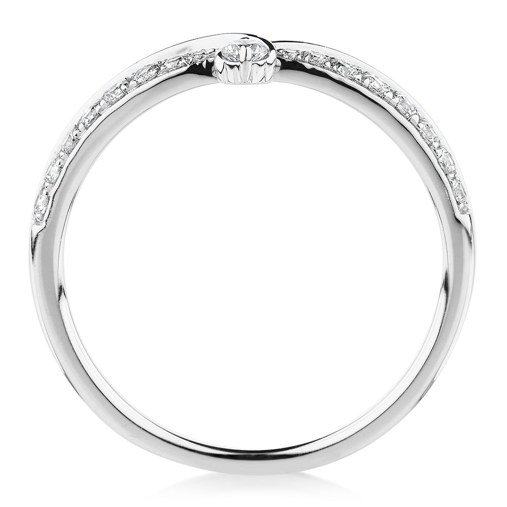 Round Brilliant curved wedding or eternity band with carats* of diamond simulants in 10 carat white