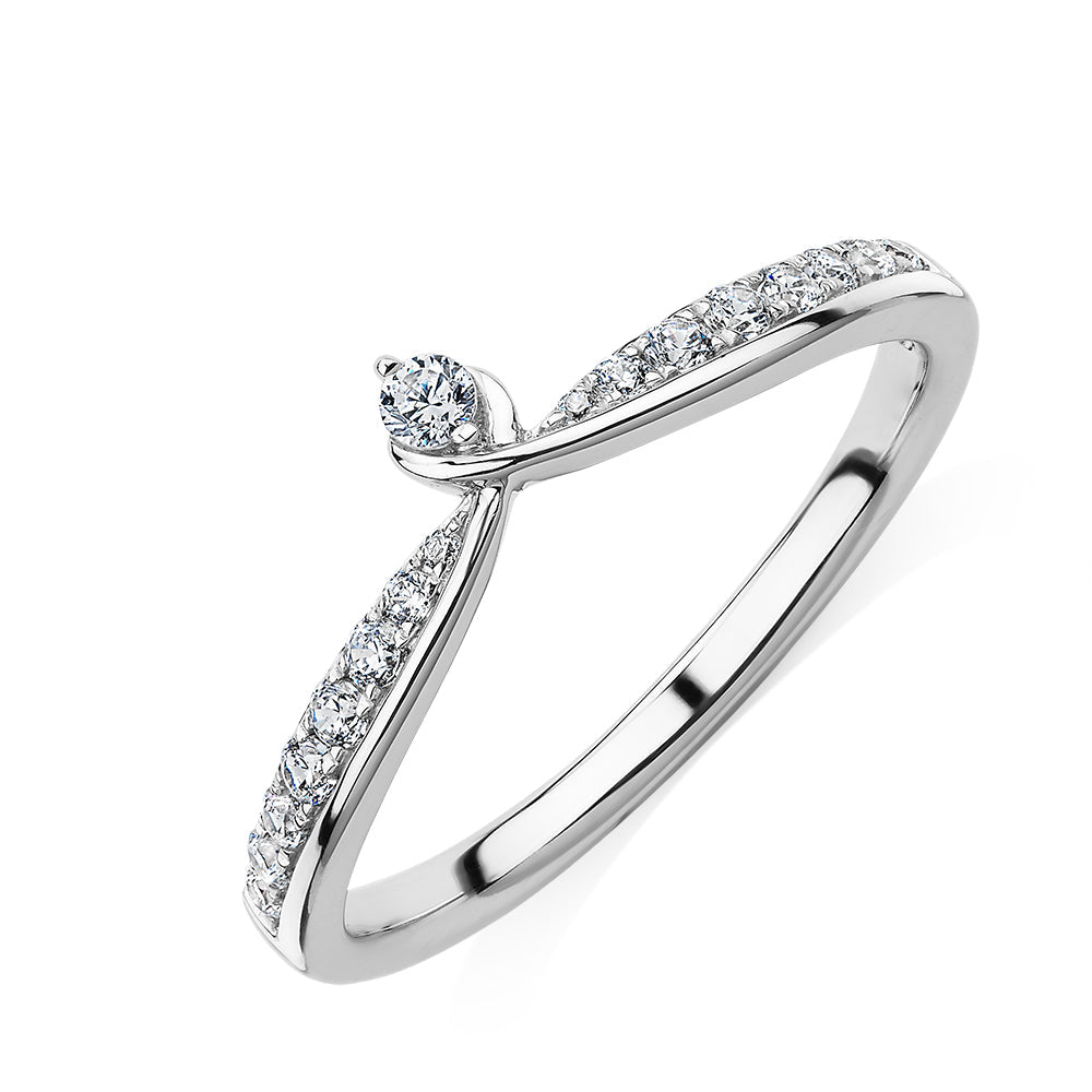 Round Brilliant curved wedding or eternity band with carats* of diamond simulants in 10 carat white