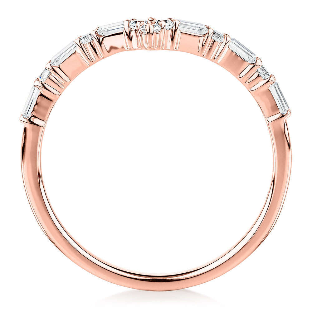 Baguette curved wedding or eternity band with 0.39 carats* of diamond simulants in 10 carat rose gold