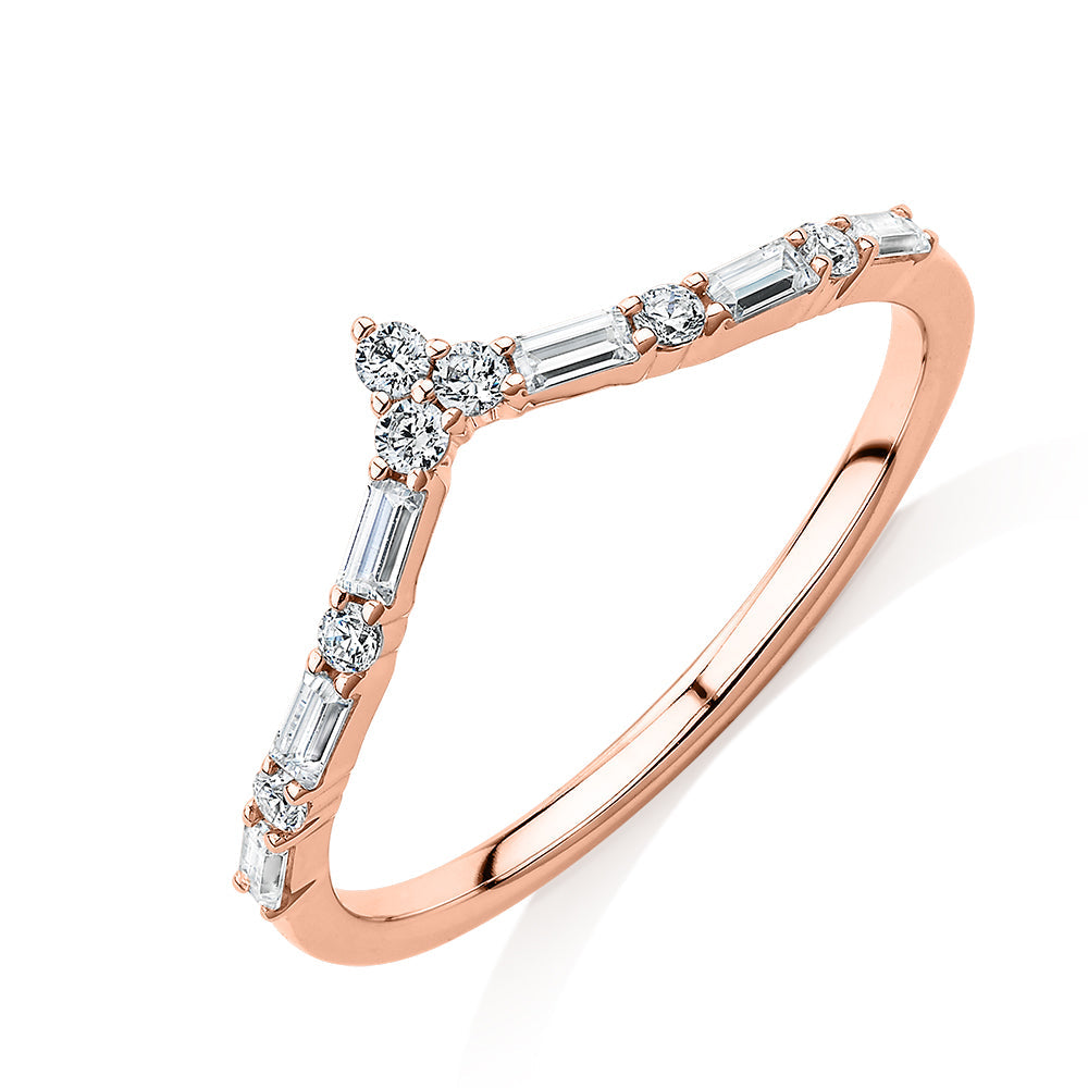 Baguette curved wedding or eternity band with 0.39 carats* of diamond simulants in 10 carat rose gold