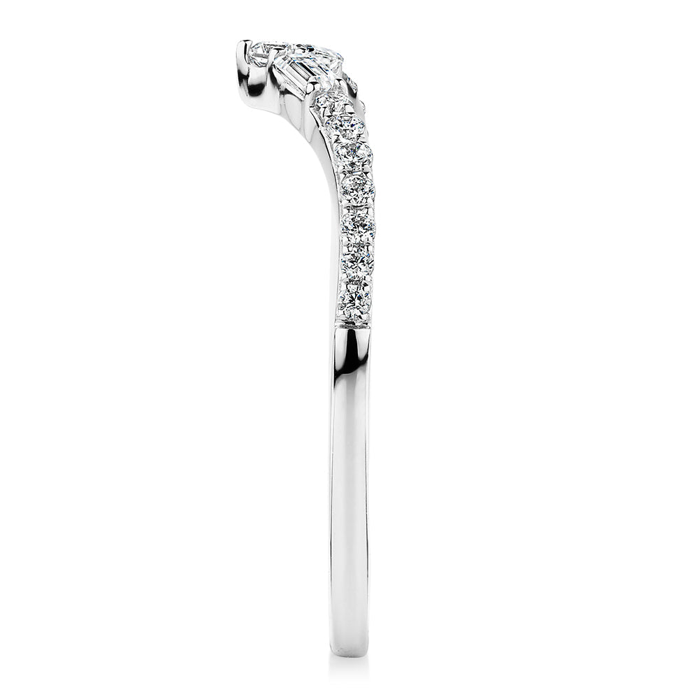 Baguette curved wedding or eternity band with 0.25 carats* of diamond simulants in 10 carat white gold