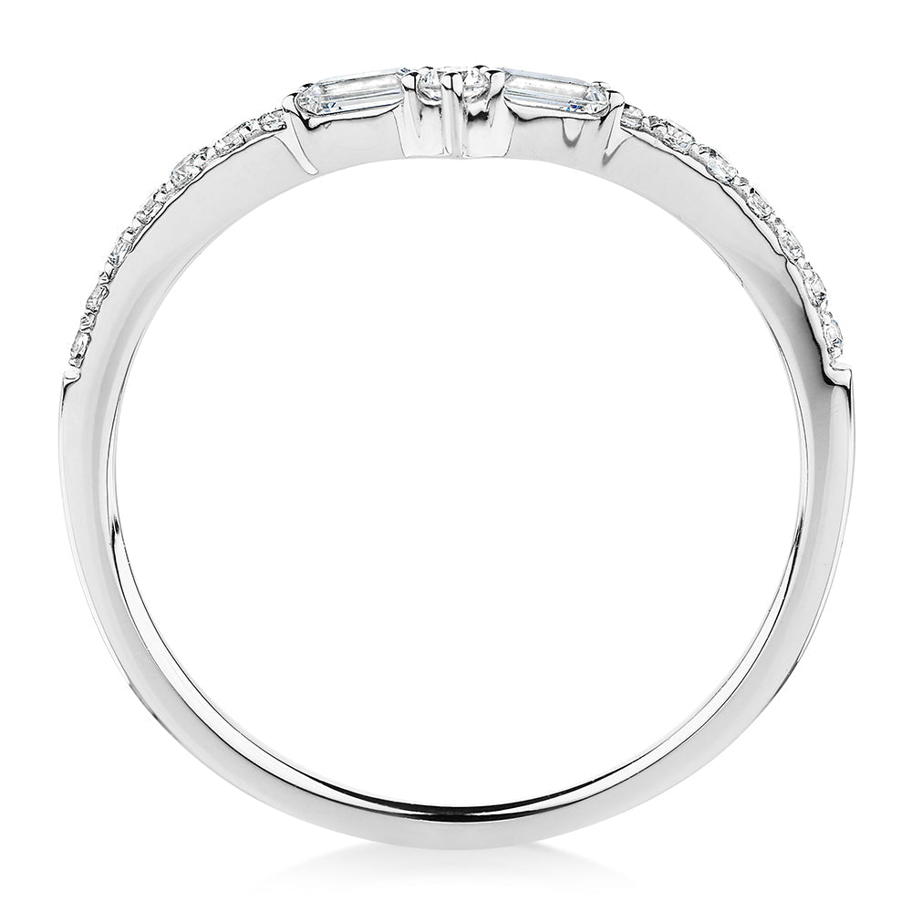 Baguette curved wedding or eternity band with 0.25 carats* of diamond simulants in 10 carat white gold