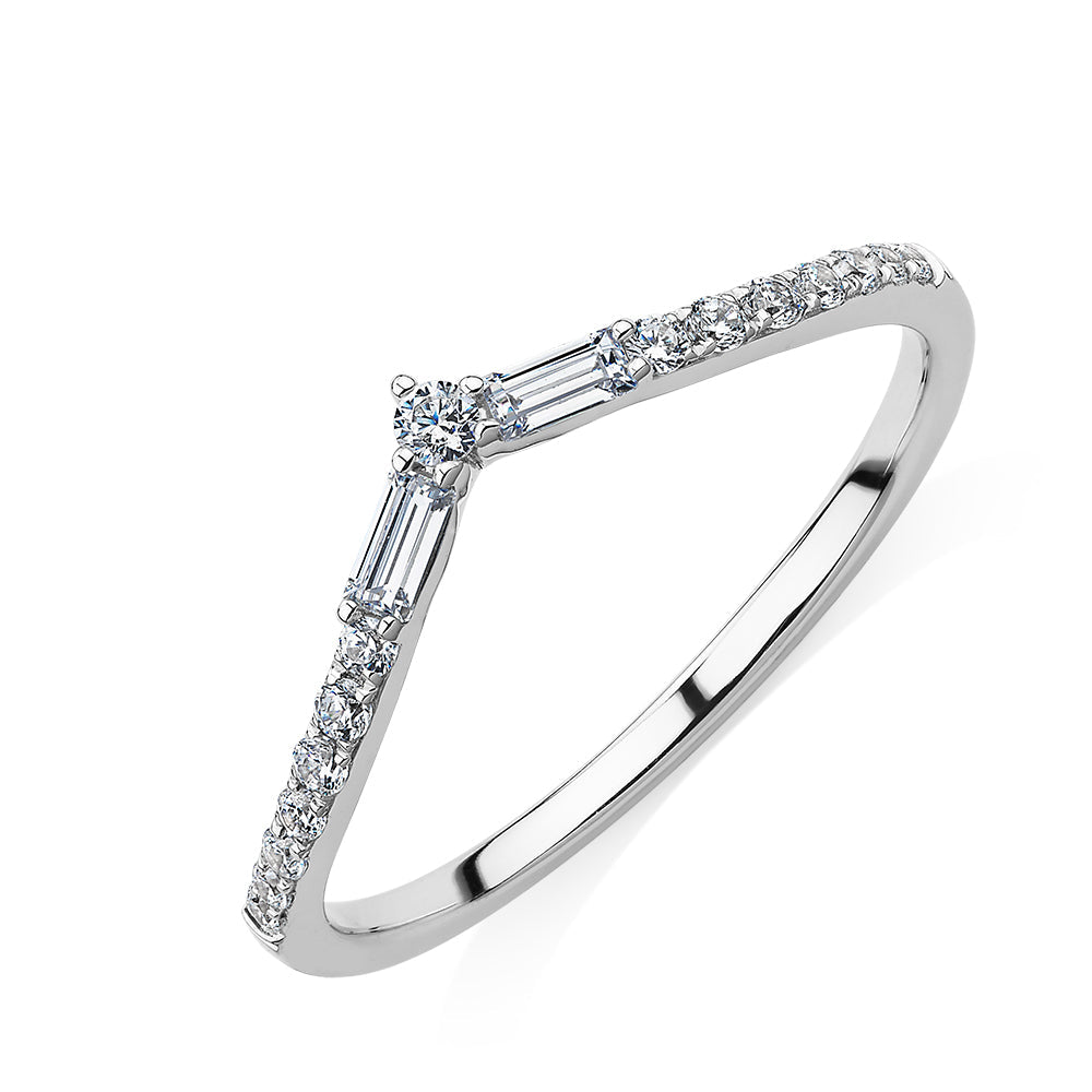 Baguette curved wedding or eternity band with 0.25 carats* of diamond simulants in 10 carat white gold