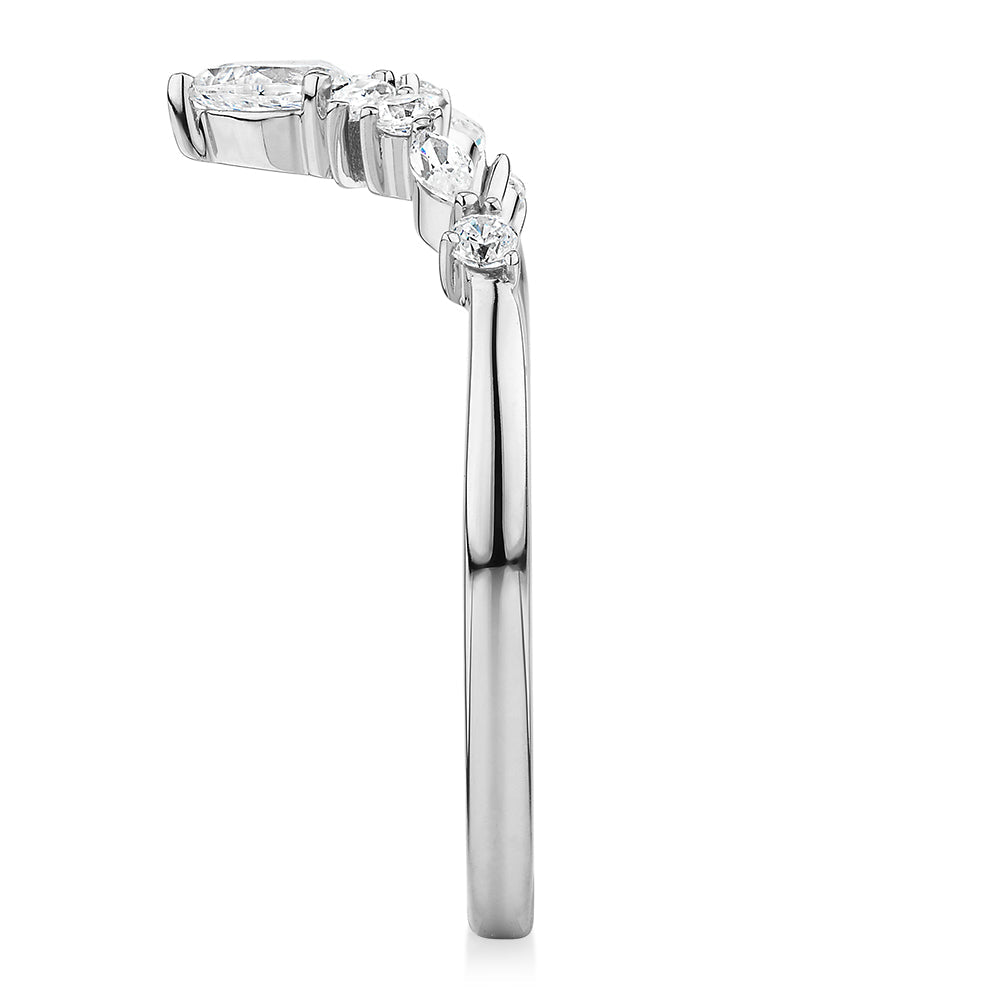 Pear curved wedding or eternity band with 0.37 carats* of diamond simulants in 10 carat white gold