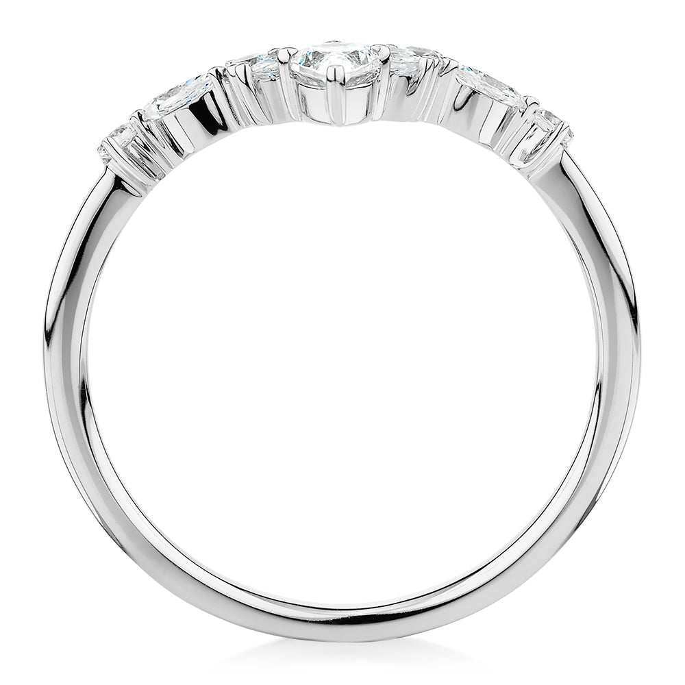 Pear curved wedding or eternity band with 0.37 carats* of diamond simulants in 10 carat white gold