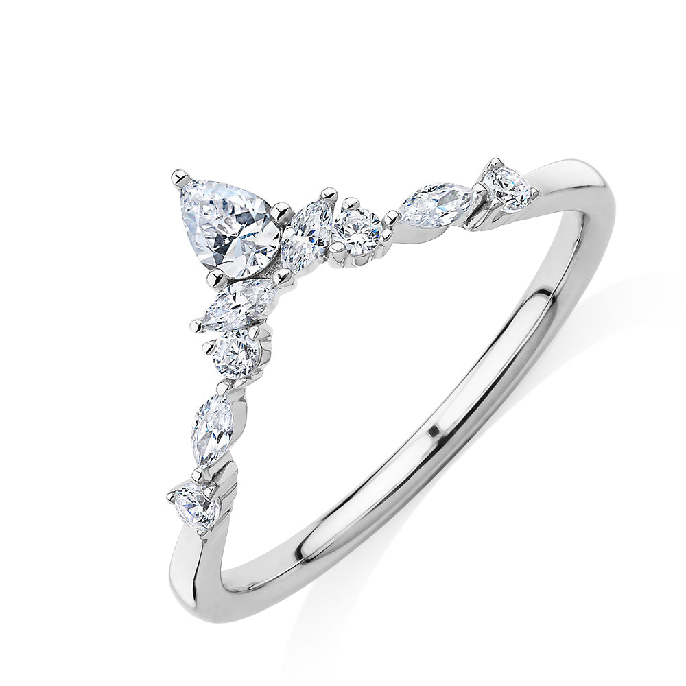 Pear curved wedding or eternity band with 0.37 carats* of diamond simulants in 10 carat white gold