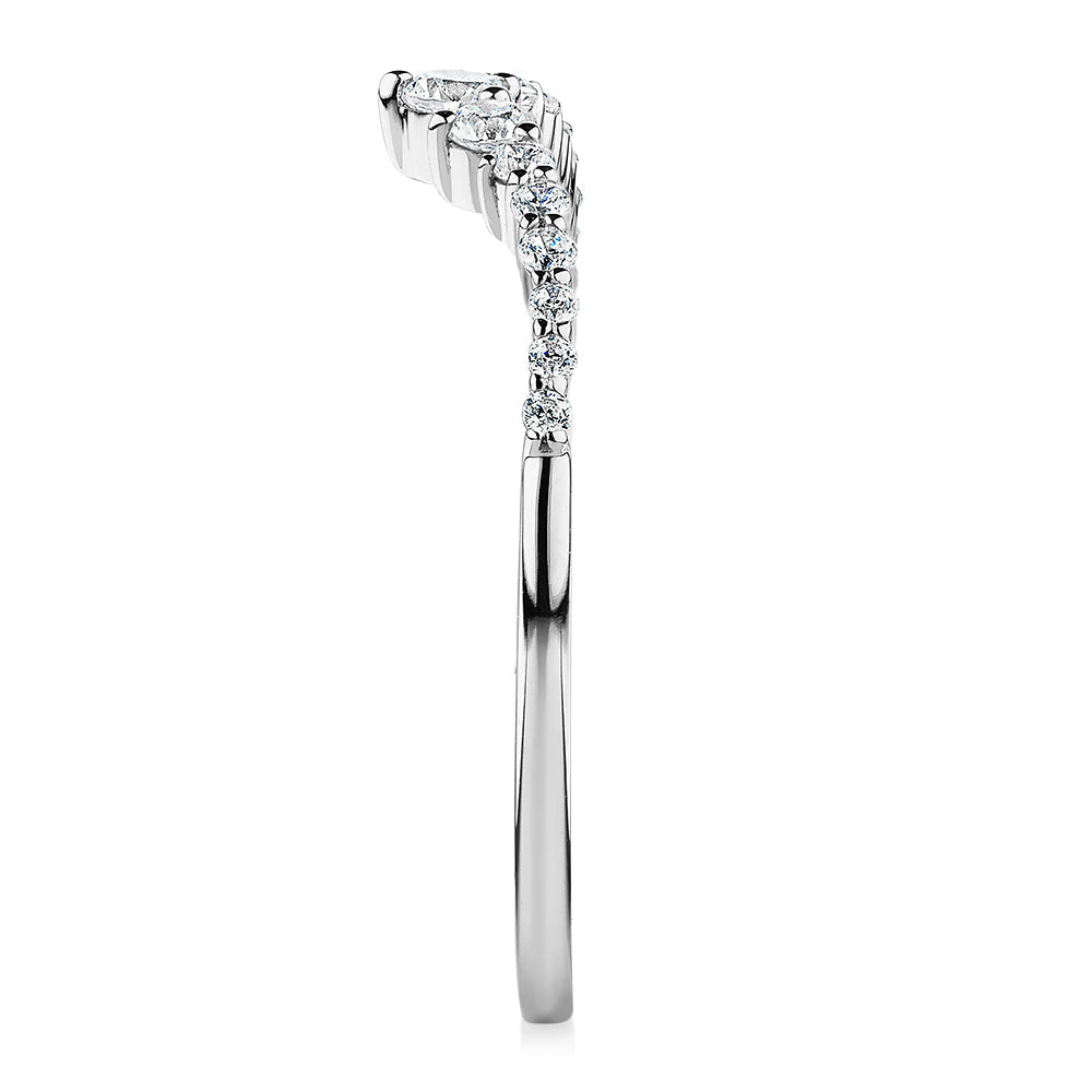 Round Brilliant curved wedding or eternity band in 10 carat white gold