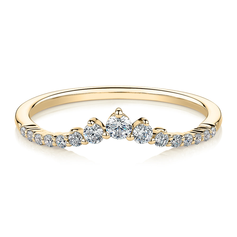 Round Brilliant curved wedding or eternity band in 10 carat yellow gold