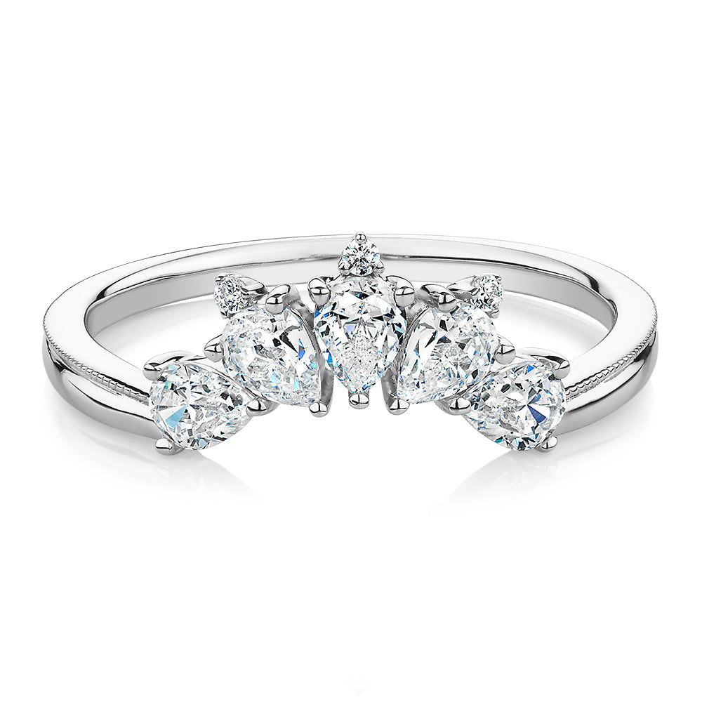 Pear wedding or eternity band with 1.07 carats* of diamond simulants in 10 carat white gold