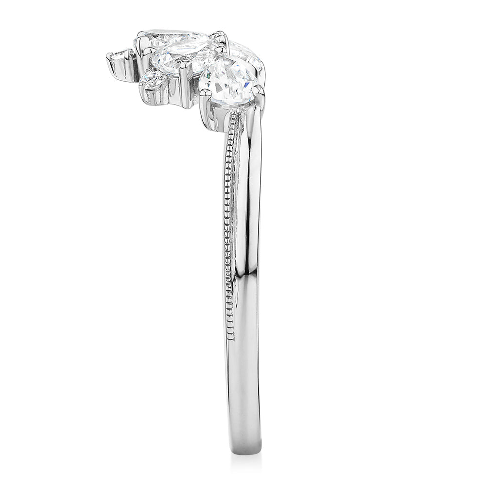 Pear wedding or eternity band with 1.07 carats* of diamond simulants in 10 carat white gold