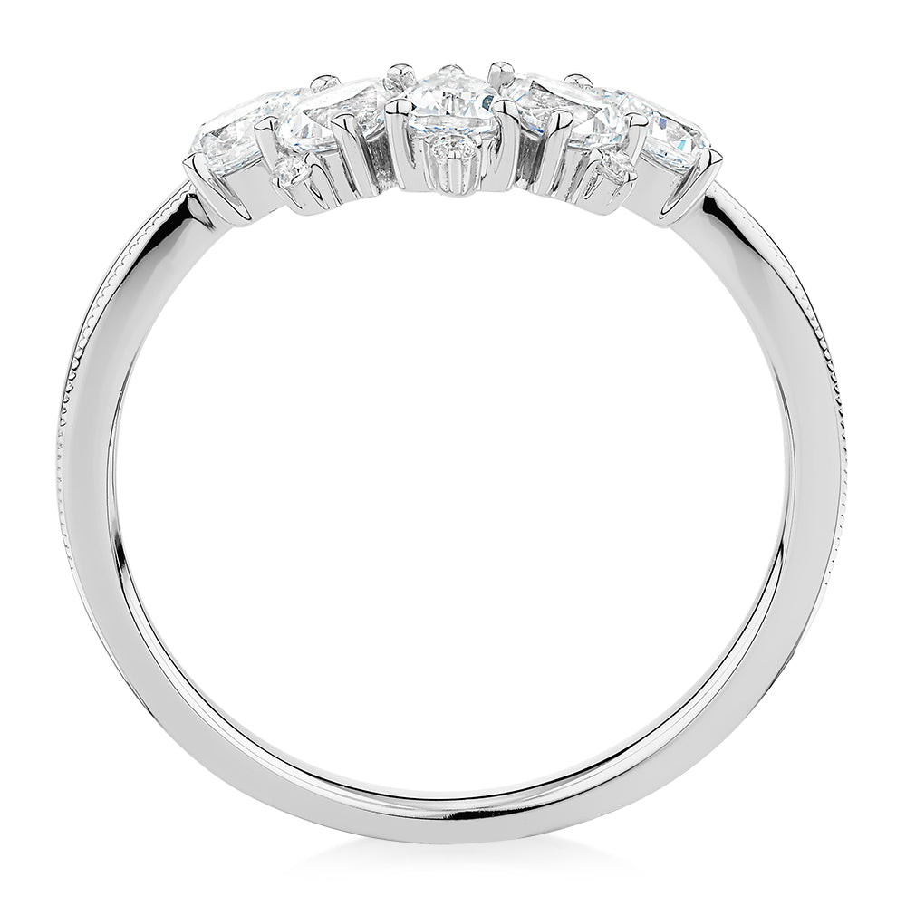 Pear wedding or eternity band with 1.07 carats* of diamond simulants in 10 carat white gold