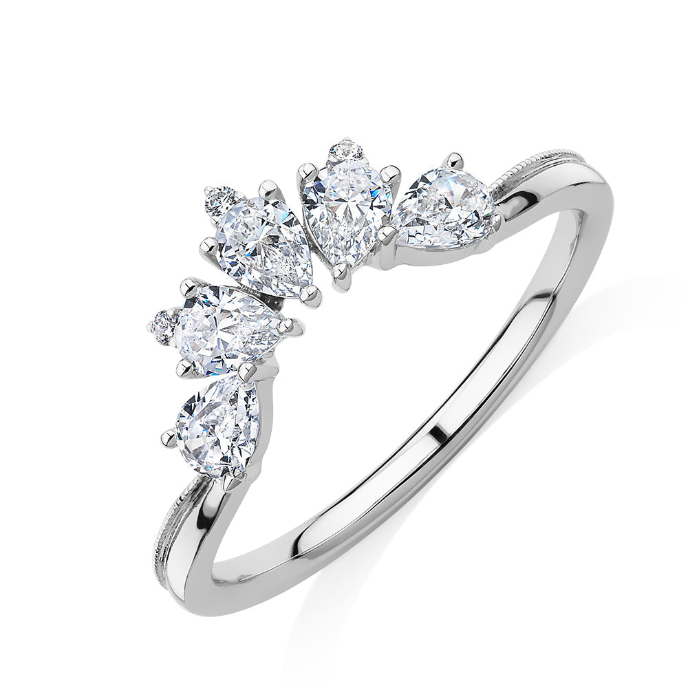 Pear wedding or eternity band with 1.07 carats* of diamond simulants in 10 carat white gold