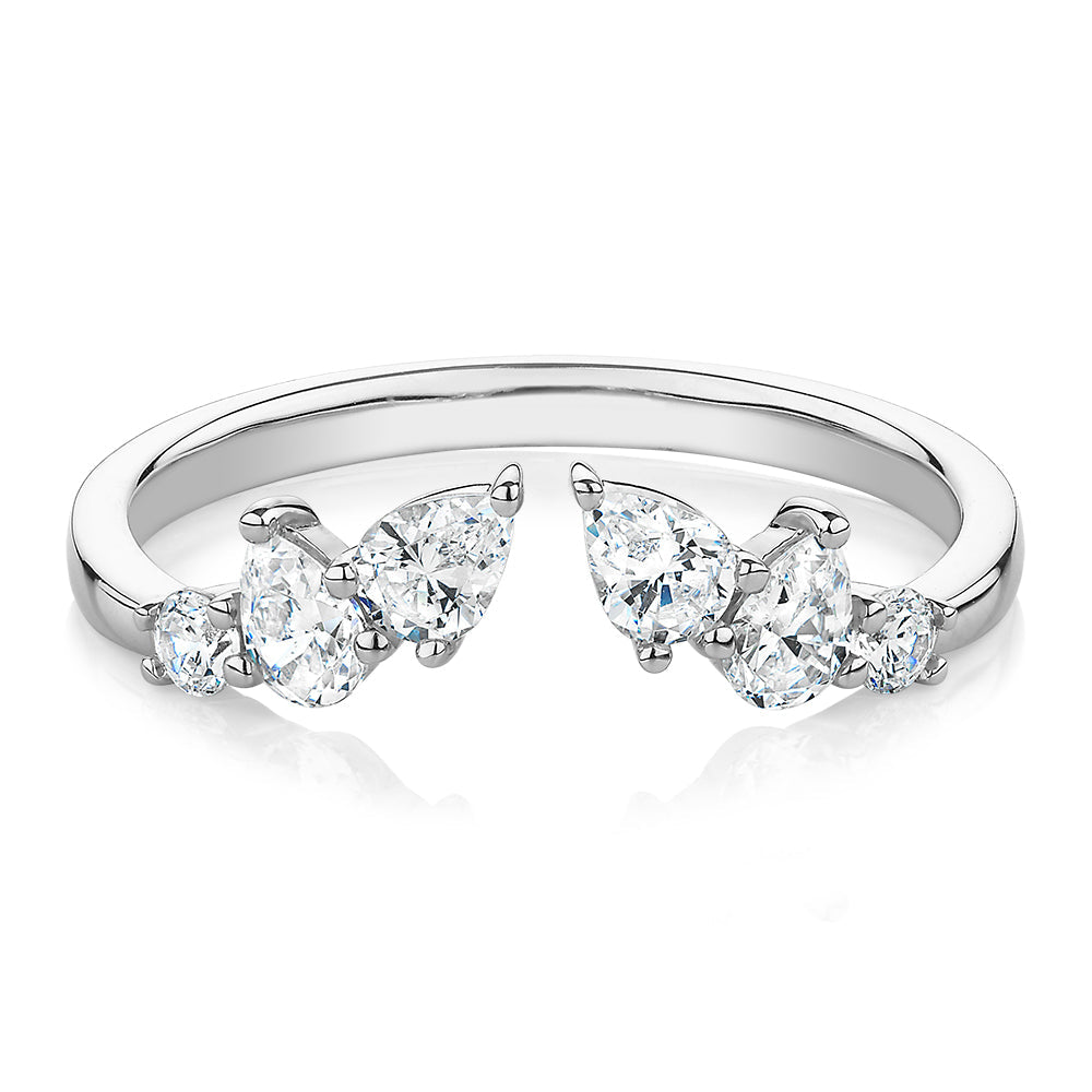 Pear curved wedding or eternity band with 0.92 carats* of diamond simulants in 10 carat white gold