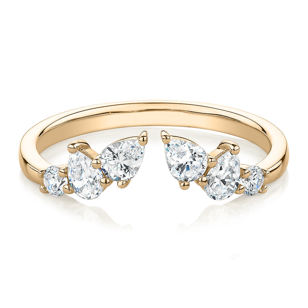 Pear curved wedding or eternity band with 0.92 carats* of diamond simulants in 10 carat yellow gold
