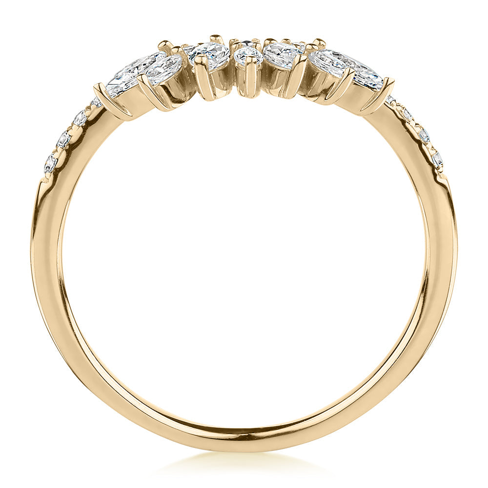 Marquise curved wedding or eternity band with 0.56 carats* of diamond simulants in 10 carat yellow gold