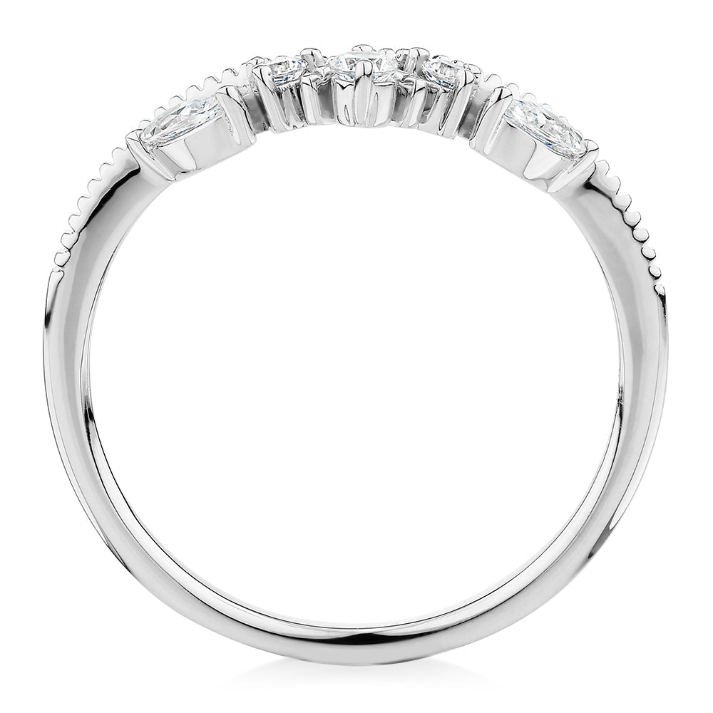 Round Brilliant curved wedding or eternity band with 0.29 carats* of diamond simulants in 10 carat white gold