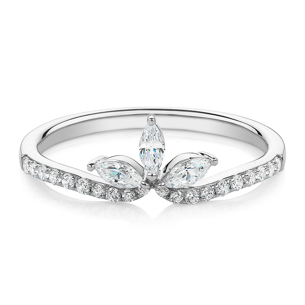 Marquise curved wedding or eternity band with 0.41 carats* of diamond simulants in 10 carat white gold