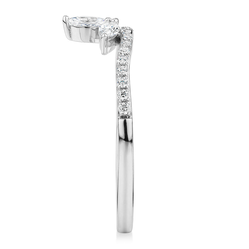 Marquise curved wedding or eternity band with 0.41 carats* of diamond simulants in 10 carat white gold