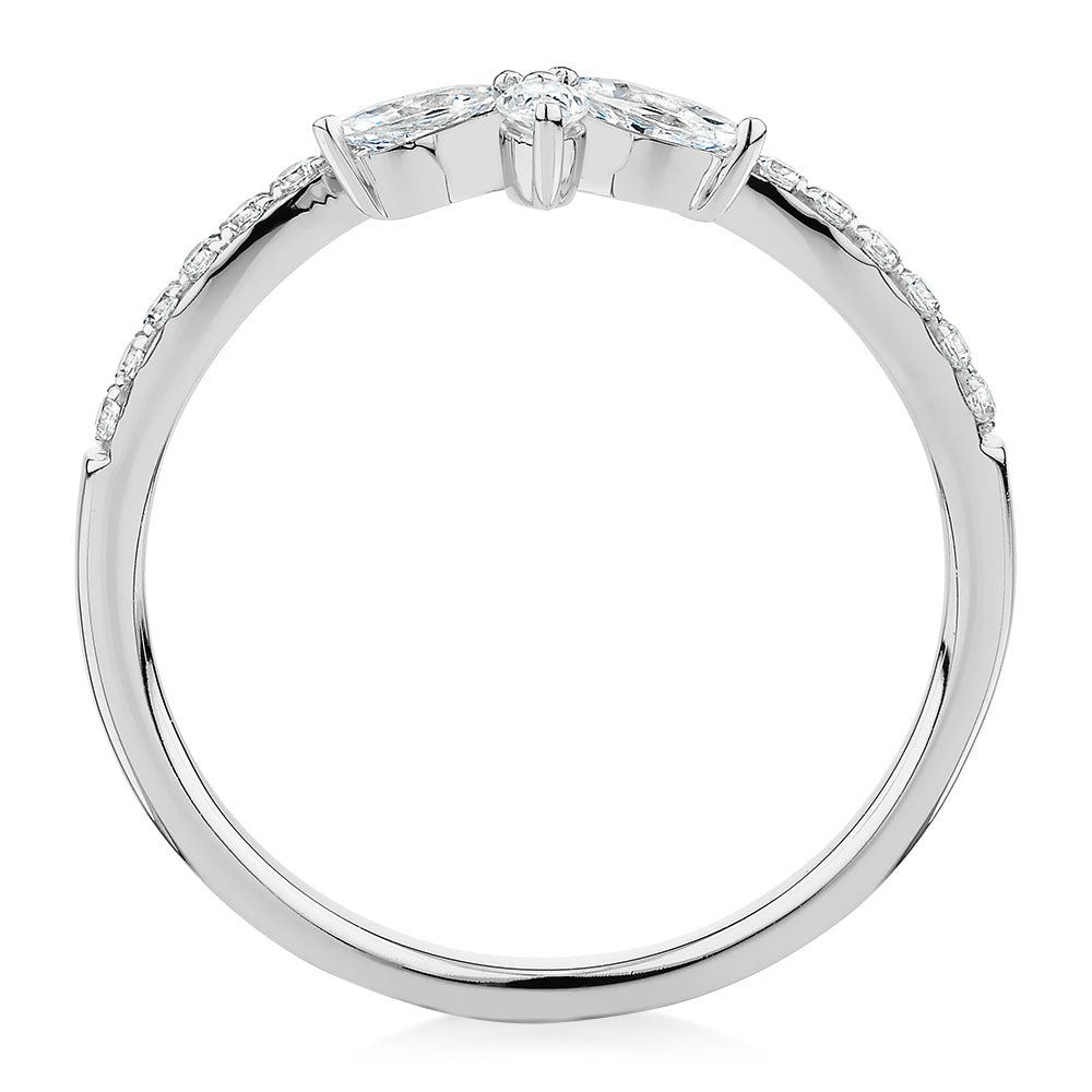 Marquise curved wedding or eternity band with 0.41 carats* of diamond simulants in 10 carat white gold