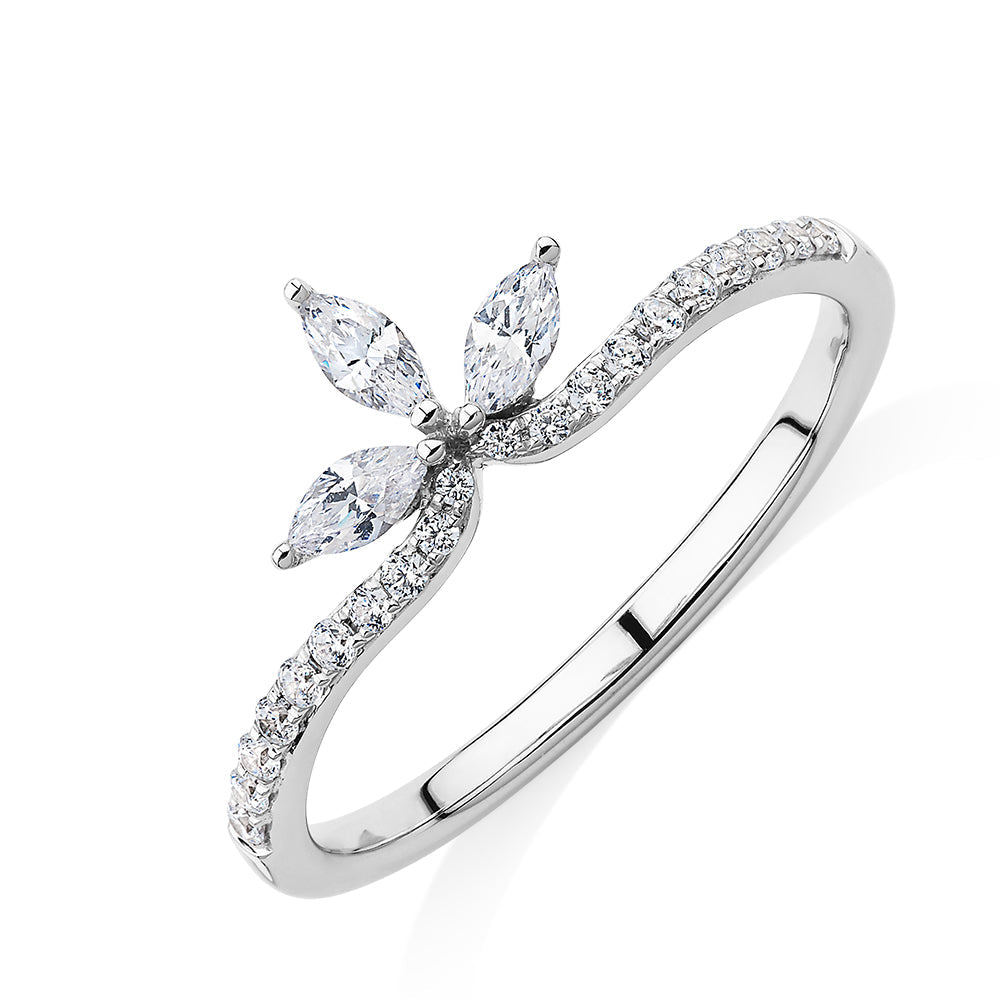 Marquise curved wedding or eternity band with 0.41 carats* of diamond simulants in 10 carat white gold