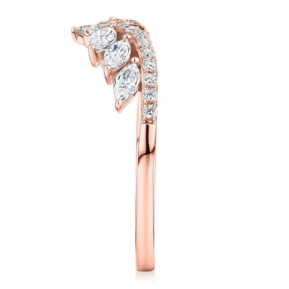 Marquise curved wedding or eternity band with 0.76 carats* of diamond simulants in 10 carat rose gold