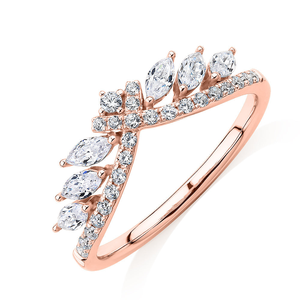 Marquise curved wedding or eternity band with 0.76 carats* of diamond simulants in 10 carat rose gold