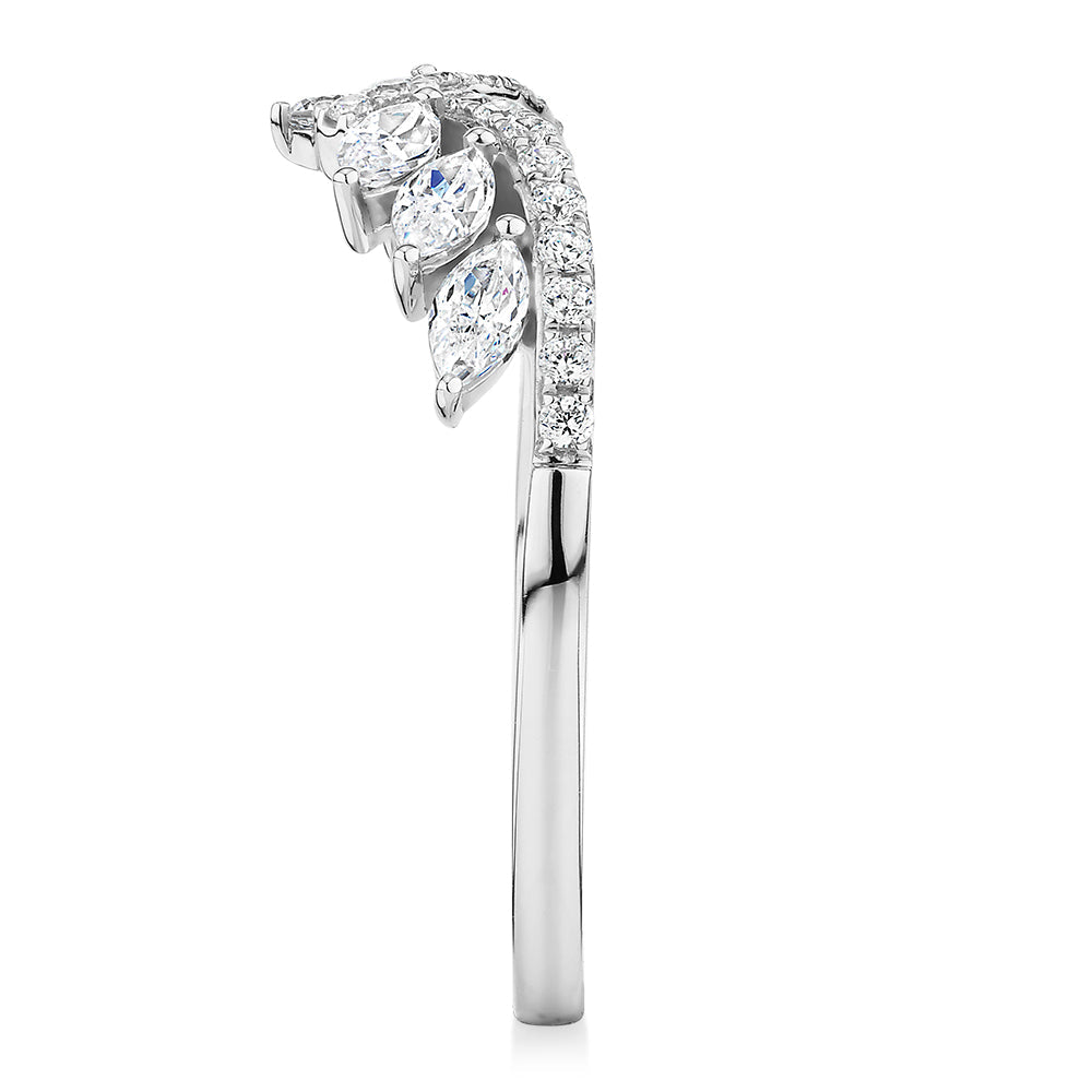 Marquise curved wedding or eternity band with 0.76 carats* of diamond simulants in 10 carat white gold
