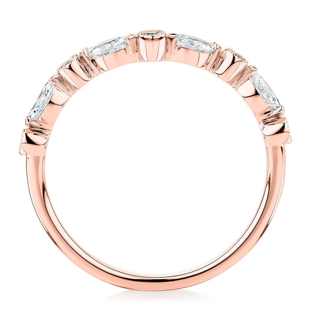 Marquise curved wedding or eternity band with 0.43 carats* of diamond simulants in 10 carat rose gold