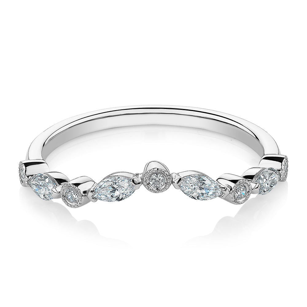 Marquise curved wedding or eternity band with 0.43 carats* of diamond simulants in 10 carat white gold