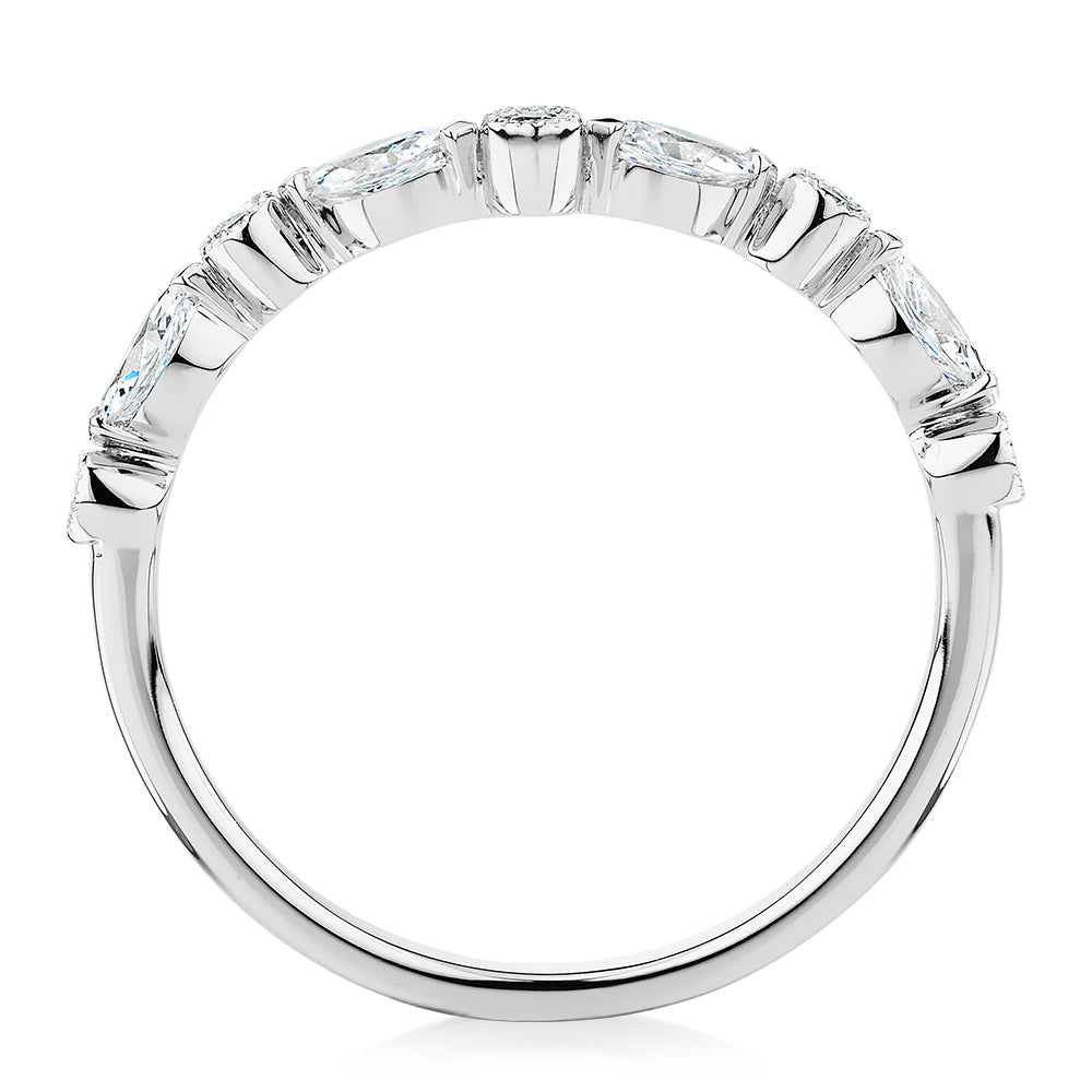Marquise curved wedding or eternity band with 0.43 carats* of diamond simulants in 10 carat white gold