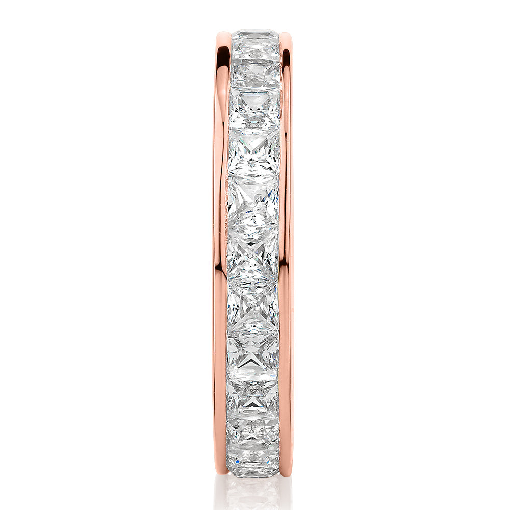 All-rounder eternity band with 2.5 carats* of diamond simulants in 10 carat rose gold